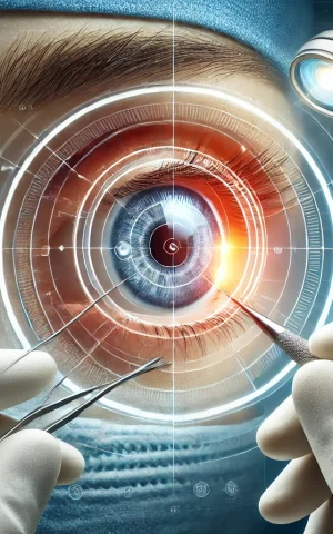 DALL·E 2024-12-06 18.17.25 - A professional medical illustration of eye surgery in progress, showing a close-up of an eye being operated on with precision tools in a clean and mod